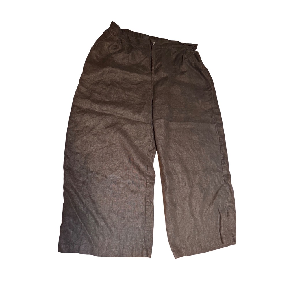 Aeneontrue Womens Linen Wide Leg Pants black Cropped Trousers Pockets